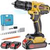 Olubfdh Trapano Avvitatore Batteria 21V, con 2×2000mAh Batterie, coppia 45 Nm max, 25 + 3 livelli di coppia (2 marce e LED) per casa e giardino fai da te (Giallo)
