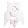 Filet - Fiocco Nascita Bianco con Cuoricini Pendenti Rosa e Cuore in Tela Aida da Ricamare, Cotone, Ideale da Appendere per Annunciare la Nascita di una Bambina, Made in Italy, Rosa