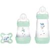 MAM Biberon Set Neonato con 2 biberon anticolica Easy Start 130 ml e 260 ml e Ciuccio Original Start, Riduce bolle d'aria e il rischio di coliche, Accessori neonati con tettarella in silicone, Verde