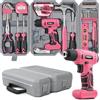 Hi-Spec Trapano Avvitatore a Batteria 8V, Set Attrezzi da Lavoro Completo Rosa con Cacciavite, Pinze e Chiavi, 58 Accessori in Valigetta, per Fai da Te Casa e Garage
