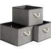 SONGMICS Scatole Portaoggetti in Tessuto, Set di 3 Contenitori con Manico, senza Coperchio, Organizzatori, 40 x 30 x 25 cm, Effetto Simil Lino, Grigio RFB013G01