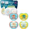 AVENT Philips Avent Ultra Air Day & Night Ciuccio - Design ortodontico, per bambini dai 18 mesi in su, modello fluorescente, tettarella simmetrica extra rigida, senza BPA, confezione da 4, SCF349/56