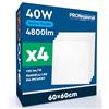 Eurocali 4 Pannelli LED 60x60 40W Quadrati da Incasso 4800 Lumen - Luce Fredda 6500K - Plafoniera da Ufficio Alta Luminosità 120 lm/W Lampada da Soffitto per Controsoffitti Modulari