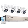 ZOSI Kit telecamere di sorveglianza cablate 1080P 8 canali con DVR da 500 GB e 4 telecamere a cupola per interni/esterni per casa/garage, rilevamento persone/veicoli, visione notturna IR 24 m