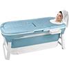 UISEBRT Vasca da Bagno Pieghevole XL per Adulti 128 x 62 x 53 cm, Portatile con Copertura Rimovibile, Cestino per Sapone, Rullo Massaggiante, Idea per Piccolo Bagno, Blu