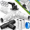 KESSER® Bypass Set piscina 12 pezzi | connettore valvola a 3 vie e adattatore ABS Ø 32 & Ø 38 mm | con 6 fascette stringitubo in acciaio inox e nastro sigillante in teflon da 8 m | ideale per impianto