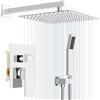Rainsworth Set Doccia Incasso Cromo, Sistema Doccia Completo con Miscelatore, Kit Doccia con Soffione Doccia a Pioggia 30 * 30cm, Soffione Doccia, Miscelatore da incasso per doccia Corpo in ottone