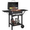 Outsunny Barbecue Carbonella Carrello con 2 Ripiani Laterali Griglia Nero