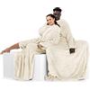 DecoKing Coperta con Maniche per TV in Microfibra e tasca Morbido Poliestere Crema 150 x 180 cm Lazy