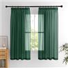 PONY DANCE Tende Corte per Cucina Filtraggio Luce Morbida Tende per Interni Moderne con Fettuccia Decorazione Voile Curtains Trasparenti 2 Pezzi L 140 x A 160 cm, Verde Scuro