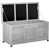 Outsunny Baule da Esterno in Legno di Abete con Base Rialzato e Coperchio, Cassapanca Contenitore da Esterno Impermeabile, 127x56x60 cm, Grigio