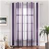 MIULEE Tende a Righe per Interni, Tende Trasparenti in Voile Tende Camera da Letto, Tenda Salotto Moderne con Anelli, Tenda a Pannello da Interno Finestra a Righe Bianche e Viola, 2x 140x260 CM