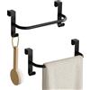 SAYAYO Porta Asciugamani Nero, Appendi Strofinacci Cucina, Porta Strofinacci Cucina con 2 Ganci, Appendini per Armadio, Cassetto, Bagno, Senza Forare, 2 Pezzi, 23CM