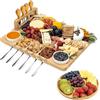 Kicinn Set Tagliere Per Formaggi In Bambù Con Coltelli E Forchette - Tagliere In Legno Per Salumi Con Vassoio Di Servizio Aggiuntivo | Vassoio Da Portata Per Tapas, Frutta E Carne
