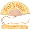 Fisura - Ventaglio in legno con messaggio "vado a fuoco". Accessorio vivace e colorato, ventaglio portatile giallo con gancio pratico. Dimensioni: 42,5 x 23 cm