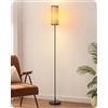 EDISHINE Lampada da Terra Soggiorno, Lampada Moderna Nera con Paralume in Corda Intrecciata e Base in Marmo, Attacco E27 incluso con Lampadina LED 6W, Luce Calda 2700K per Camera da Letto, Corridoio