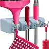 Retoo Supporto per scopa da parete con 3 supporti e 4 ganci, supporto da parete, porta attrezzi da giardino, porta scopa, organizer per casa, garage, cucina, bagno, giardino, scopa, colore grigio