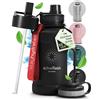 BeMaxx Borraccia in acciaio inox Active Flask + cannuccia (3 tappi) | 1,3/2,2 litri bottiglia sportiva senza BPA a prova di perdite per bibite gassate, 2l XL bottiglie Sport Outdoor Palestra Acqua