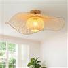 Schindora Lampadario Camera Da Letto In Bamboo e legno,65Cm Boho Lampadario Soggiorno Tessuto A Mano E27 Lampadari Cucina Per Salotto Sala Da Pranzo Ristorante