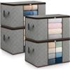 unycos - 4 Pezzi | Scatole per Vestiti 90L, Tessuto con Finestra Trasparente 60x43x35cm, Scatole/Borsa Pieghevoli, Organizzatore Sotto il Letto per Piumini, Asciugamani, Cuscini (Grigio/Marrone)