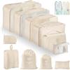 ZUPAPJO Set Organizer Valigia 13 Pezzi, Packing Cubes per Vacanze e Viaggi, Divisori Valigia Salvaspazio con Tasche Trasparenti, Organizer da Viaggio Impermeabili, Beige