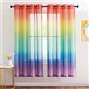 NICETOWN Tende Camera da Letto Modern Decorazioni Casa Tende Semitrasparenti con Anelli Corte Voile Curtains per Cameretta Bambini 2 Pezzi L140 x A160 CM, Arcobaleno
