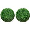 HOMCOM Set di 2 Piante Finte Sfera di Bosso Ø40cm, Piante Artificiali Decorative da Interno ed Esterno, Giardino, Ufficio, Soggiorno, Verde