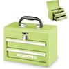 WORKPRO Cassetta Organizzatrice con Maniglia, Doppio Cassetto & Vano Superiore, Chiusura con Latch, 27,5 × 15 × 20,8 cm, Porta Utensili per Ufficio, Officina e Spogliatoio - Verde Avocado