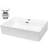 ECD Germany Lavabo da Appoggio con Set di Scarico 515 x 360 x 130 mm Ceramica Bianca Rettangolare Lavandino con Troppopieno con Fori di Dimensioni Standard Lavamano da Bagno con Piletta