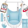 KESSER® Poltrona sospesa Safari XXL per adulti e bambini, amaca fino a 150 kg, per interni ed esterni, con custodia per il trasporto, 2 cuscini, portabibite e scomparto per libri, blu chiaro