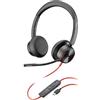 Poly Blackwire 8225, Cuffia Cablata con Connessione USB-A e USB-C, Cuscinetti in Similpelle, Riduzione del Rumore e dell'Eco, Comandi sul Cavo, Compatibile con Windows 10 e macOS, Nero