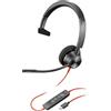 Poly Blackwire 3310, Cuffia Monoaurale Cablata con Connessione USB-A e USB-C, Cuscinetti in Similpelle, Riduzione del Rumore e dell'Eco, Comandi sul Cavo, Compatibile con Windows 10 e macOS, Nero