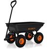 BOUDECH® Carrello da giardino porta attrezzi ribaltabile con rimorchio a spinta in metallo inossidabile - Carriola da giardino a 4 ruote con portata max 250KG