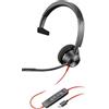 Poly Blackwire 3310, Cuffia Monoaurale Cablata con Connessione USB-A e USB-C, Cuscinetti in Similpelle, Riduzione del Rumore e dell'Eco, Comandi sul Cavo, Compatibile con Windows 10 e macOS, Nero