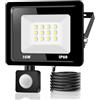 Jefedana 1*Faretto LED da Esterno con Sensore di Movimento 10W 1000LM Faro LED Esterno IP66 Impermeabile LED Esterno Bianco Freddo 6000K Lampada a Rsparmio LED per Cortile, Campo da Basket