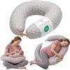 MIMUSELINA Cuscino Allattamento e Gravidanza 100% Cotone | Extra Grande e Morbido 200 x 70 cm | Cuscino Gravidanza, Allattamento e Nido Neonato | Fodera Sfoderabile e Lavabile | Grigio con Fiori