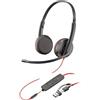 Poly Blackwire 3225, Cuffia Cablata con Connessione USB-A, USB-C, AUX 3,5 mm, Cuscinetti in Similpelle, Riduzione del Rumore e dell'Eco, Comandi sul Cavo, Compatibile con Windows 10 e macOS, Nero