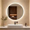Clevich Specchio da bagno con illuminazione rotonda 60 cm, specchio LED con 3 colori di luce dimmerabile, vetro temperato e bordo smerigliato, interruttore touch, funzione memoria, anti-appannamento