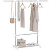 WOLTU Stand Appendiabiti con Ruote, Rella Appendiabiti con Scarpiera, Aste Appendiabiti Estensibili, Altezza Regolabile per Camera da Letto,(90-150) x(113-198) x43 cm, Argentato+Bianco