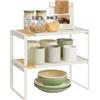 SONGMICS HOME Set di 2 Scaffali Portaspezie, Estensibili, Organizzatore da Cucina, Scaffale da Cucina, Impilabile, Organizzatore da Tavolo, Scarpiera, Beige Naturale e Bianco Crema KCS051N01