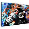 Artmazing | Quadro da parete XXL 120 x 80 cm su tela | Scimmia graffiti | Cornice in legno massello certificato FSC | Stampa artistica di qualità per soggiorno, camera da letto, cucina e ufficio