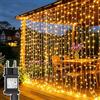 Lichtfam Tenda Luminosa Natale 300 LED 3x3m Luci Natale con Spina, Timer, 8 Modalità Addobbi Natalizi per La Casa Impermeabile Cascata Luci per Finestra Balcone Festa Interno Esterno Decorazioni