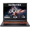 Acer Nitro V 16 AI PC Portatile IA, Notebook Gamin, NVIDIA GeForce RTX 5070 8 GB, Processore Ryzen™ AI 9 365, Ram 32 GB DDR5, 1024 GB SSD, Display 16" WQXGA IPS 180 Hz, Copilot+ PC, Windows 11 Home