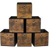 SONGMICS Scatole Portaoggetti, Set di 6 Contenitori con Manico, in Tessuto Oxford e Tessuto Non Tessuto, 26 x 26 x 28 cm, per Scaffali a Cubo, Pieghevoli, Marrone Vintage e Nero RFB126B01