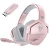 NUBWO G06 - Cuffie da gioco con microfono per PS5, PS4, PC, mobile: 2,4 GHz wireless + Bluetooth, batteria da 100 ore, driver da 50 mm, rosa