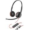 Poly Blackwire 3220, Cuffia Cablata con Connessione USB-A, USB-C, AUX 3,5 mm, Cuscinetti in Similpelle, Riduzione del Rumore e dell'Eco, Comandi sul Cavo, Compatibile con Windows 10 e macOS, Nero