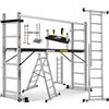 Masko® Ponteggi Telaio in alluminio Struttura Scala da ponteggio, Piattaforma lavoro | Caricabile fino a 150 KG | Rivestimento antiscivolo | | Testato GS (EN 131)
