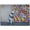 Giallobus - Quadro - Banksy - Bambino apre il sipario - Tela Canvas Telaio Standard - 50x35 - Pronto da appendere - Quadri moderni per la casa