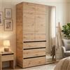 Dmora Guardaroba 3 Ante Hamishii 138x55 cm Marrone Rovere Nodi Appendiabiti 3 Cassetti, Armadio Camera da Letto 4 Ripiani