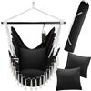 tectake® Poltrona Sospesa Malika, Stile Bohemien, Tessuto Misto Cotone-Poliestere Traspirante, Cuscini Extra Spessi, Scomparto per Libri, Appoggio per Bibite Regolabile, Carico Massimo 150kg - Nero